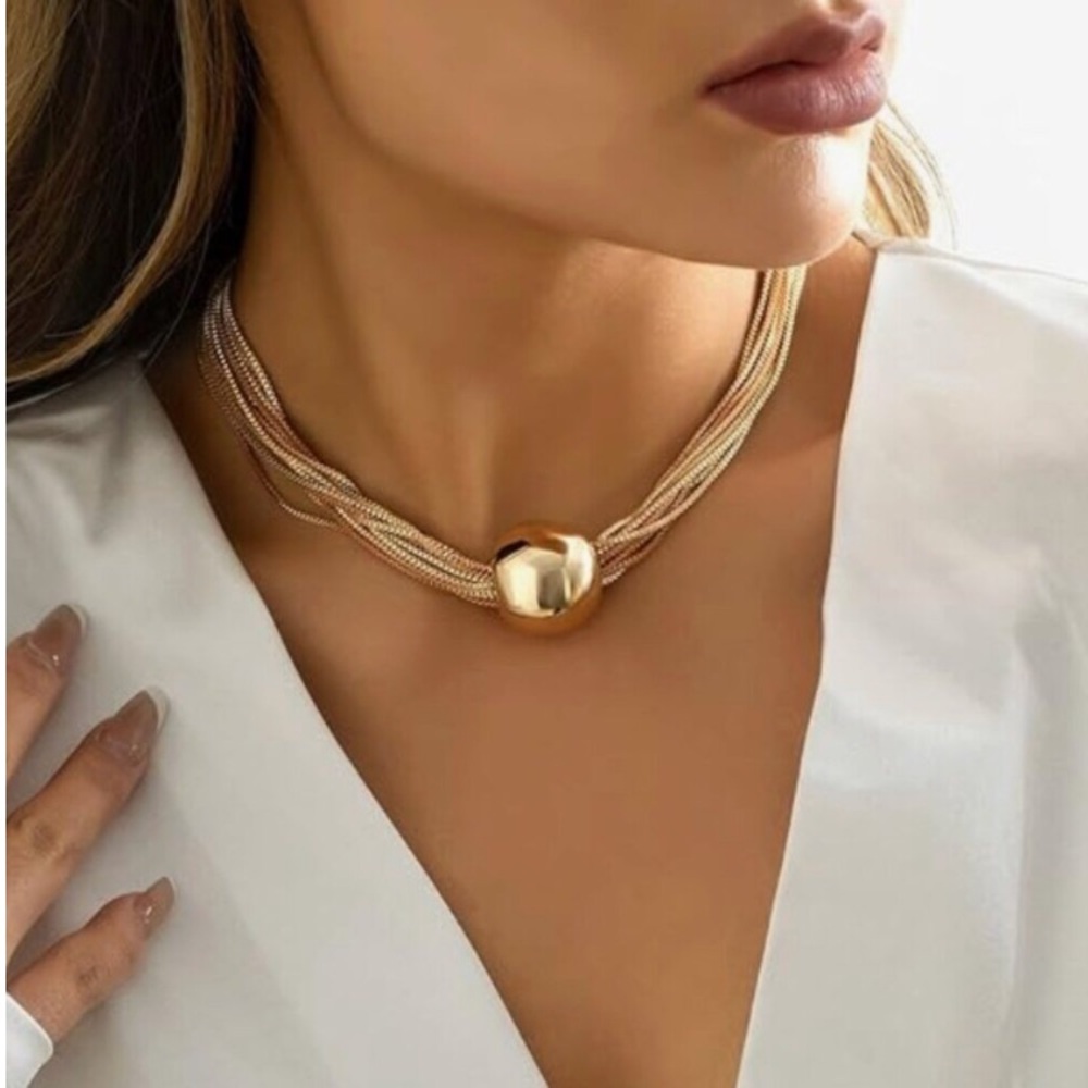 24k Gold Plated Bold Gold Bead Choker new - Picture 4 of 6
